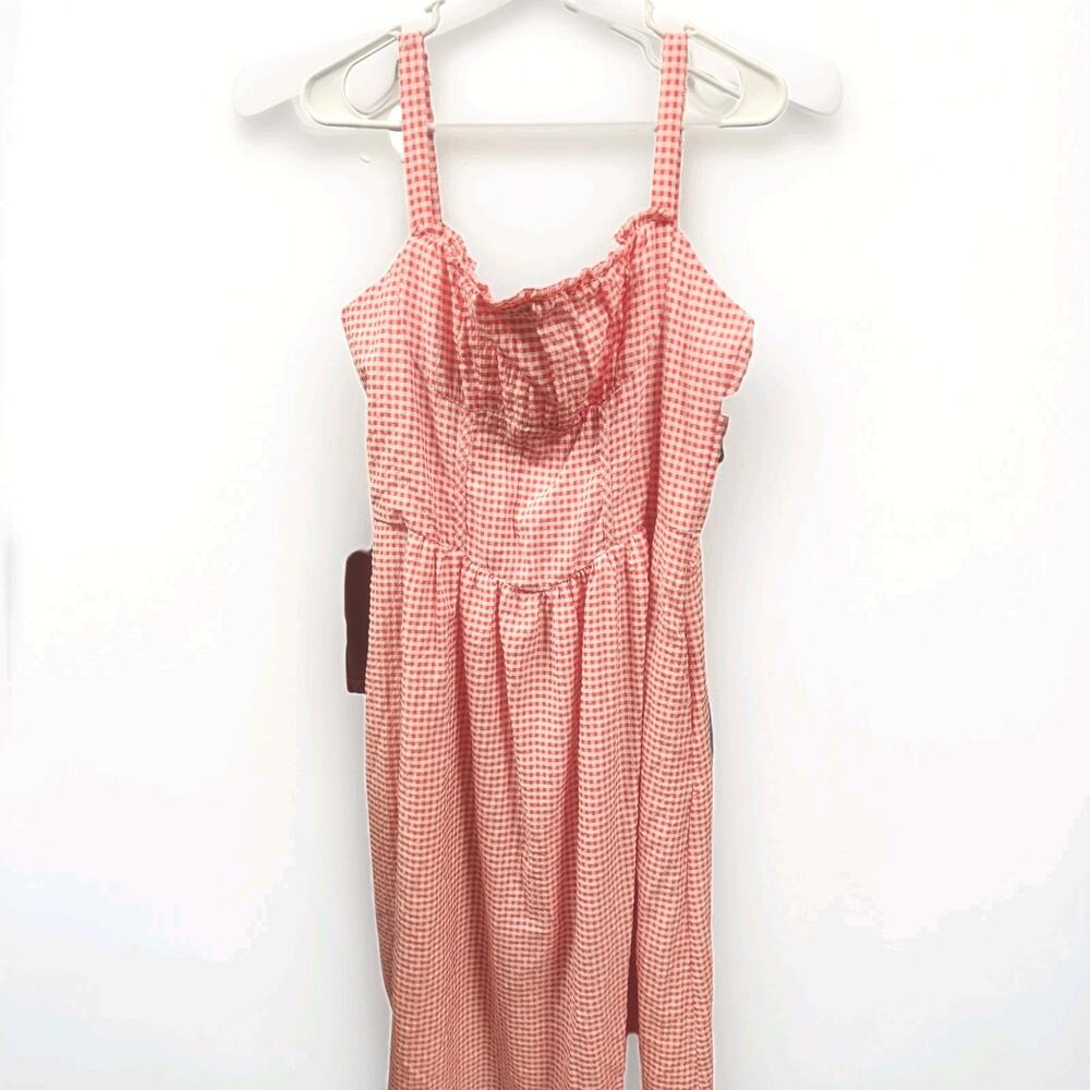 Wild Fable L Red/White Gingham Smocked Midi Sundress Adjustable Straps NWT